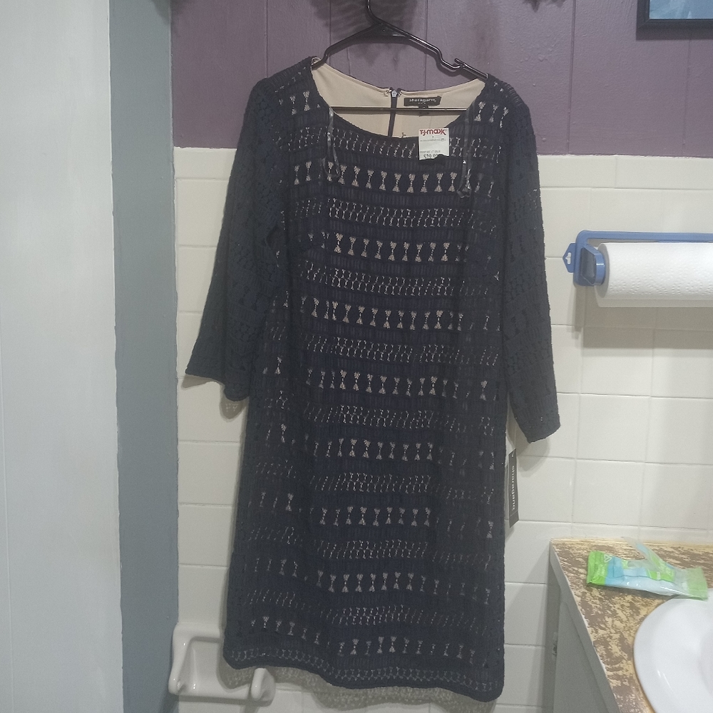 Sharagano navy blue and brown tan size 12 ladies dress